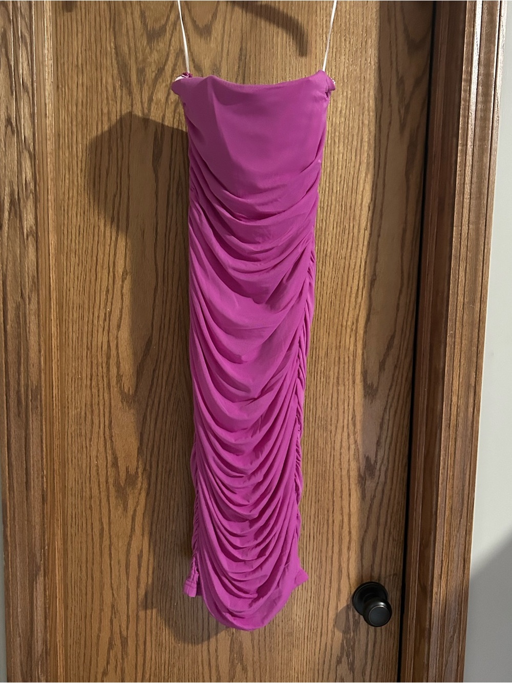 Hello Molly Strapless Ruched Bodycon Dress in Fuchsia Pink